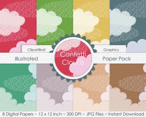 CUTE RAINBOW CLOUD Digital Paper Pack Sky Backgrounds Fluffy.