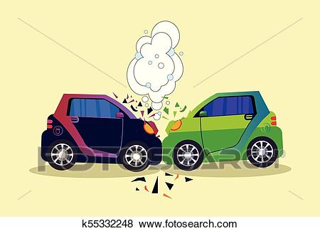 Crashed Cars Scene Isolated Accident On Road Concept Clip Art.