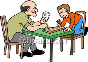 Boy Playing Cribbage with His Grandpa.