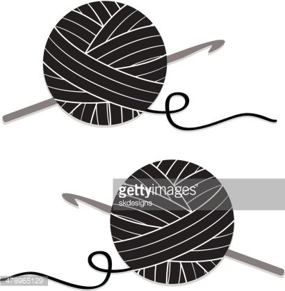 Stylized Ball of Yarn and Crochet Hook, Icon Clipart Image.