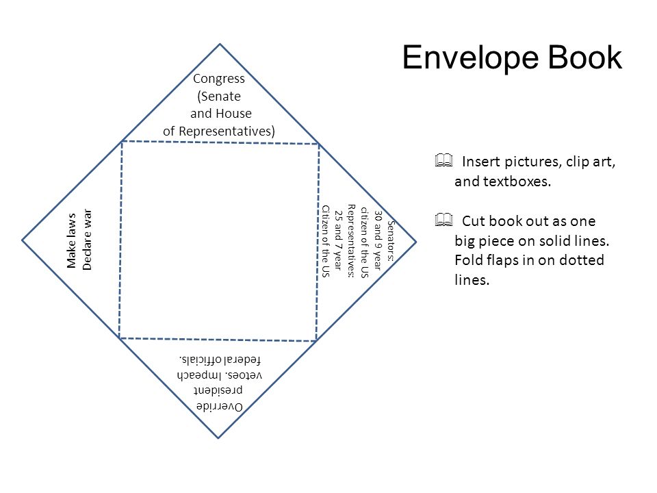 Envelope Book  Insert pictures, clip art, and textboxes.  Cut.