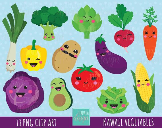 50% SALE kawaii VEGETABLES clipart, cute vegetables clipart, veggie  clipart, cute graphics, commercial use, kawaii clipart, cute veggie.