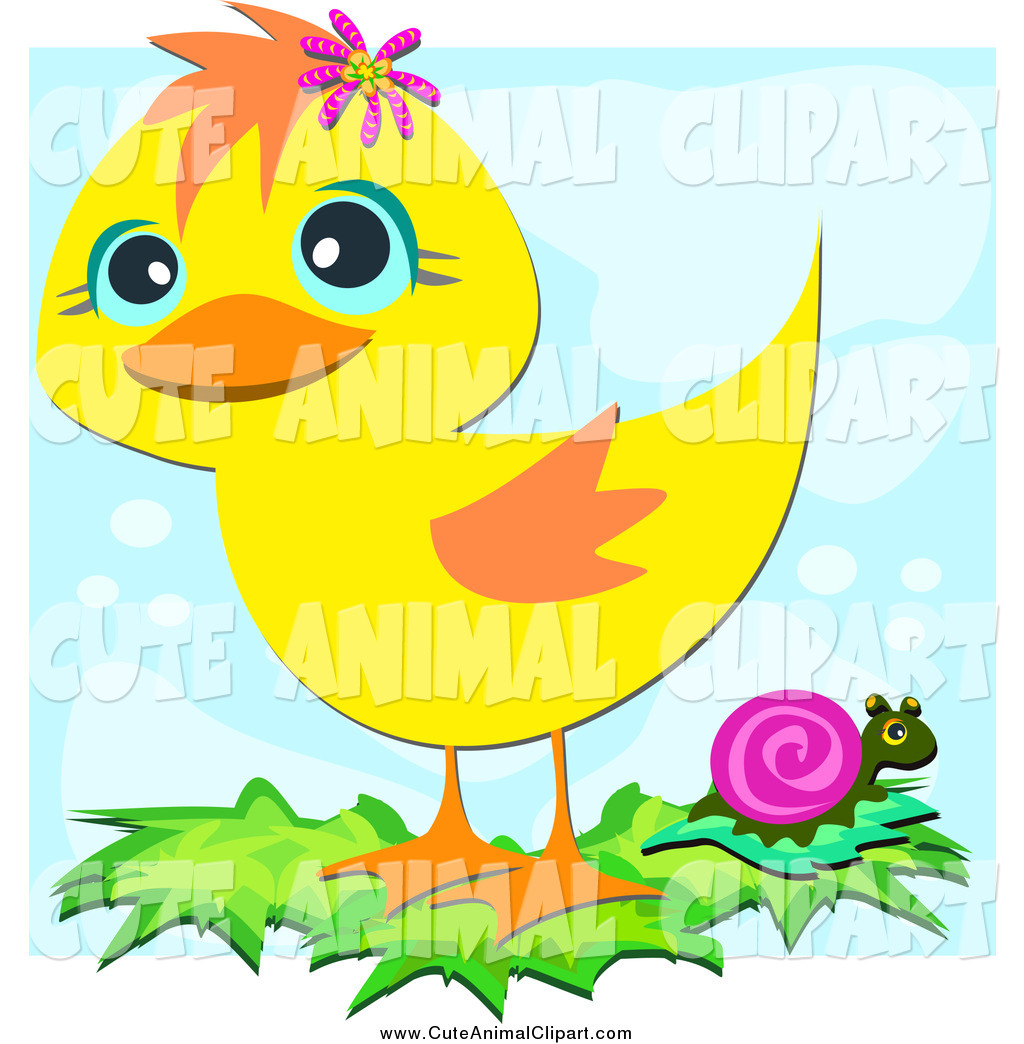 Vector Cartoon Clip Art of a Cute Yellow Duck and Snail by bpearth.