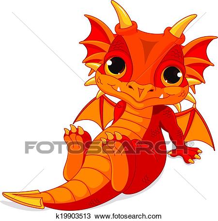 Cute baby dragon Clipart.