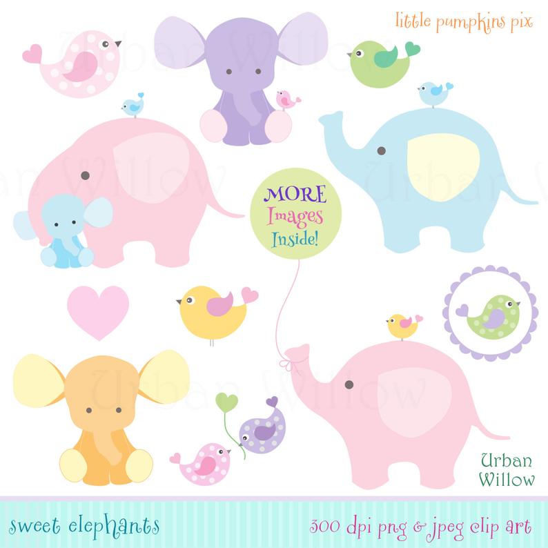 Cute Baby Elephants Clipart, Pink Elephants, Blue Elephant Clipart, Digital  Clipart Elephant and Balloon, Cute Animals Graphics.