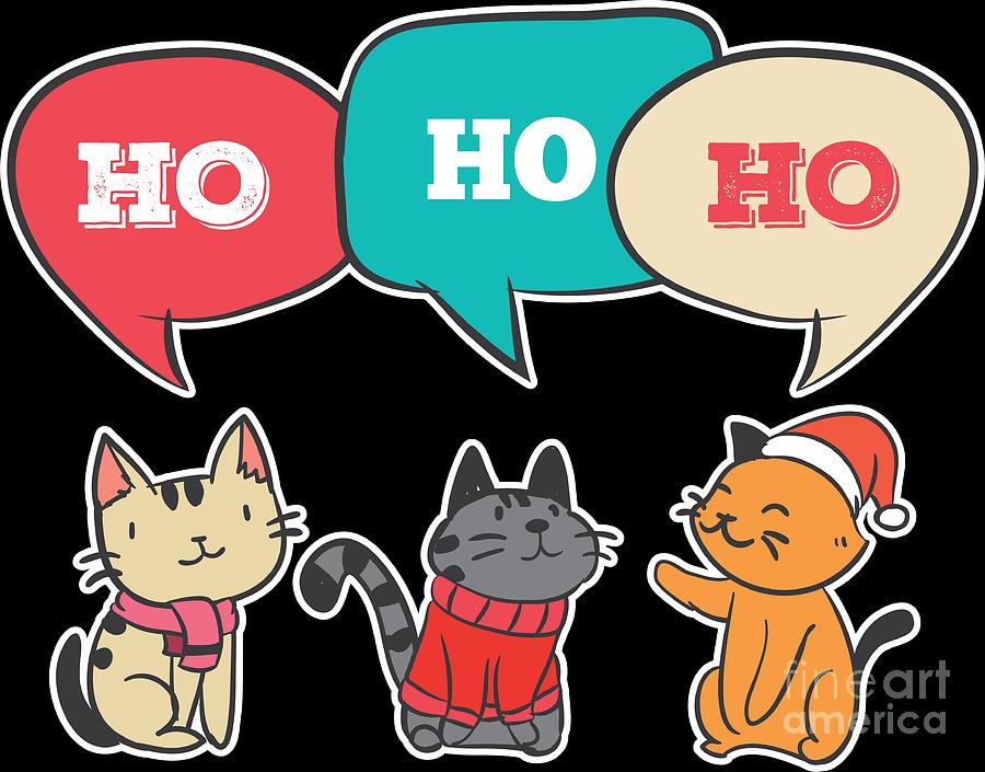 Funny Cute Christmas Cat Ho Ho Ho Xmas Holiday Kitty Meow Gift.