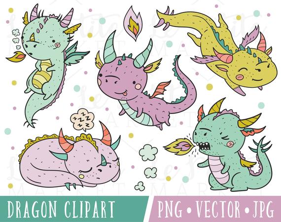 Cute Hipster Dragon Clipart Set, Kawaii Hipster Dragons, Kawaii Dragon  Clipart, Cute Dragon Clip Art, Clipart Dragon Vectors, Dragon PNG.