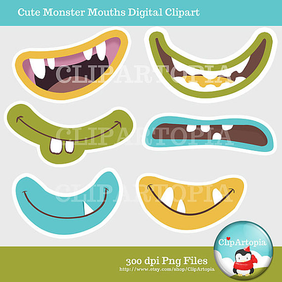 Cute Monster Mouths Digital Clipart Printable / INSTANT Download.