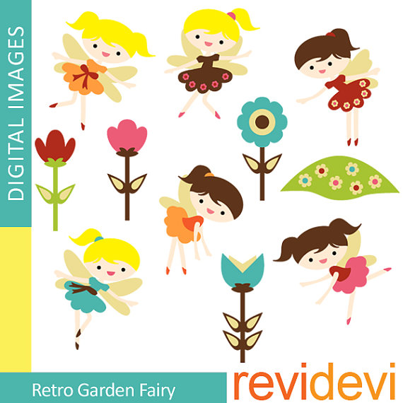 Clipart cute fairy, girl, garden.. Retro Garden Fairy Clipart.