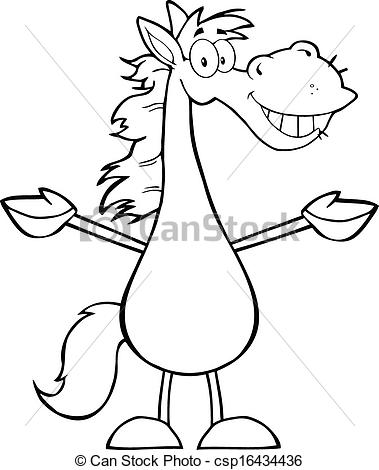 Vectors of Black and White Smiling Horse.