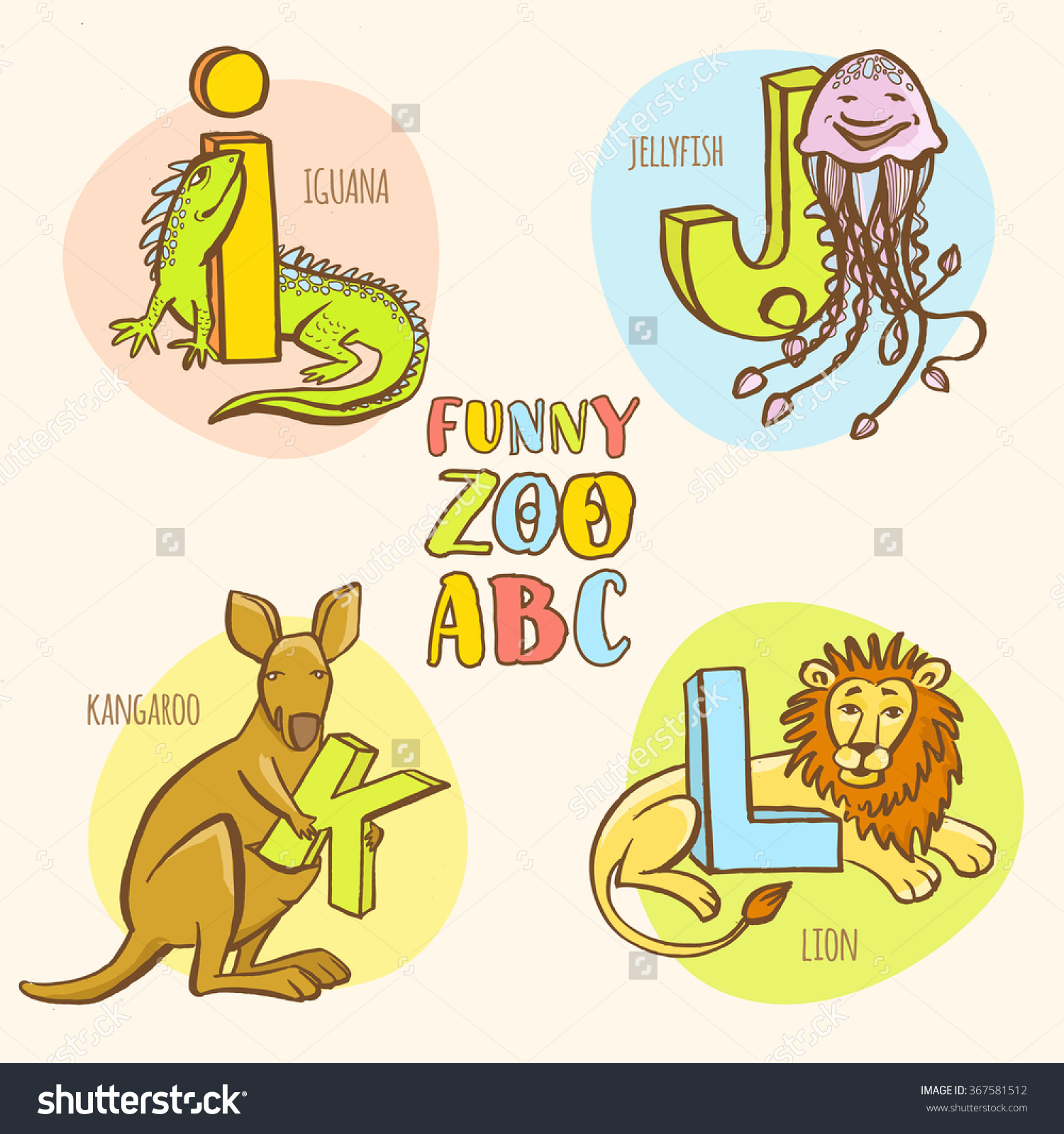 Vector Illustration Funny Zoo Animals Kids Stock Vector 367581512.