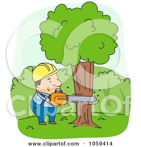 Man cutting down tree clipart.