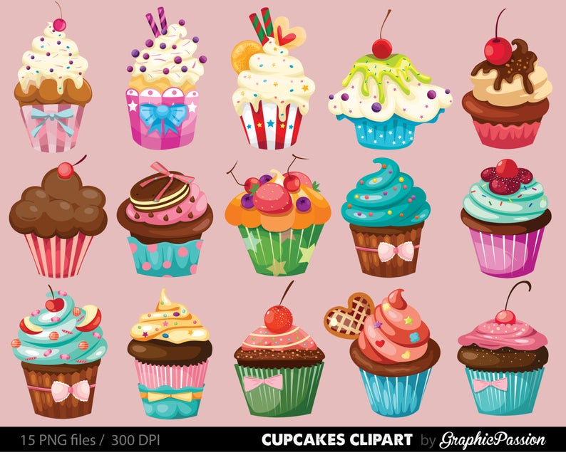 Cupcakes clipart digital cupcake clip art cupcake digital illustration  cupcake Vector birthday cakes bakery sweets frosting chocolate.