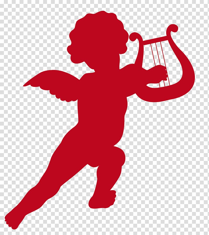 Red cherub holding harp illustration, Cupid Valentine\'s Day , Cupid.