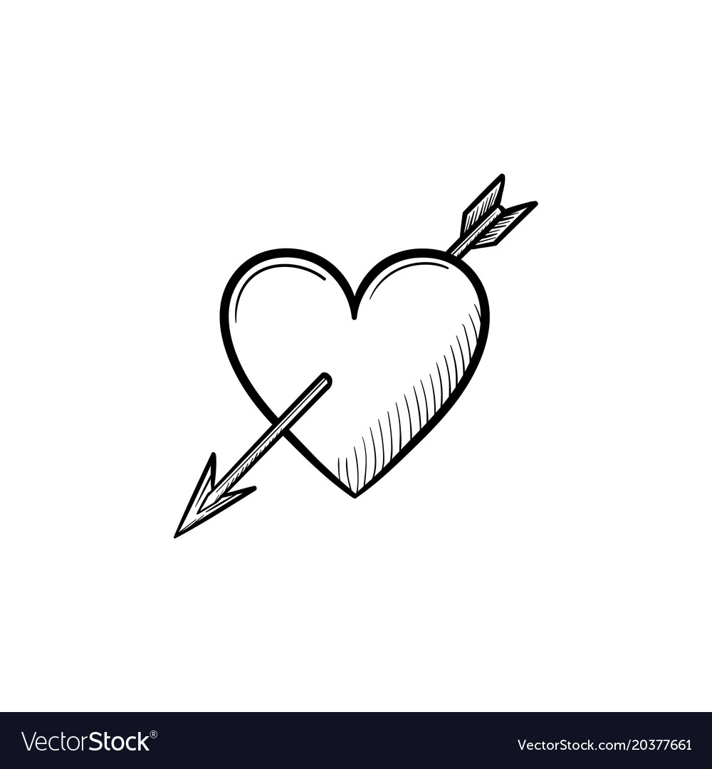 Love heart with cupid arrow hand drawn sketch icon.