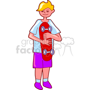 Teenage Boy Holding His Skateboard clipart. Royalty.