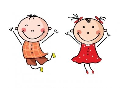 Happy boy and girl clipart design elements stock graphics.