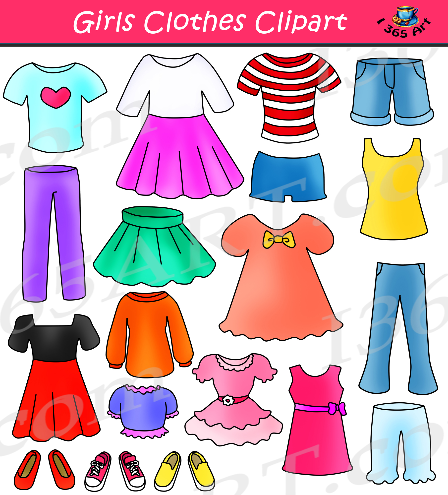 Girls Clothes Clipart Set Dress Up Clip Art.