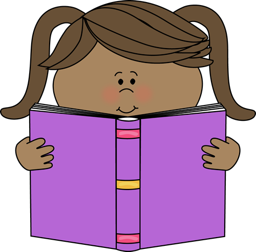 Little Girl Reading a Book Clip Art.