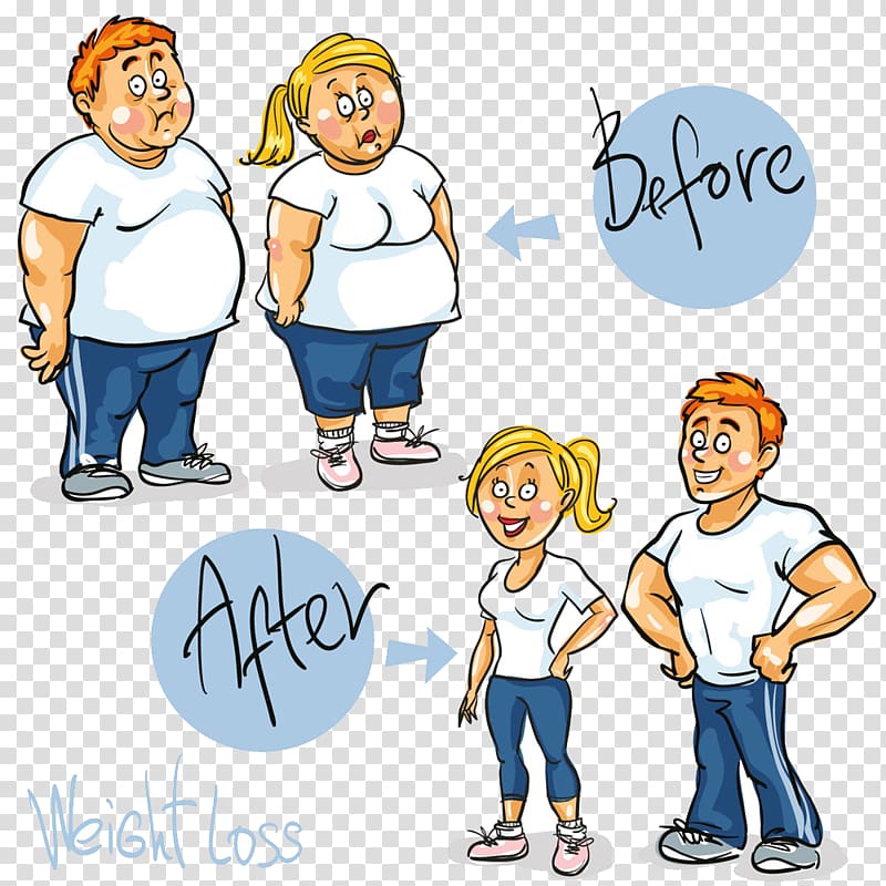 Before and after couple , Weight loss Cartoon , Compare.