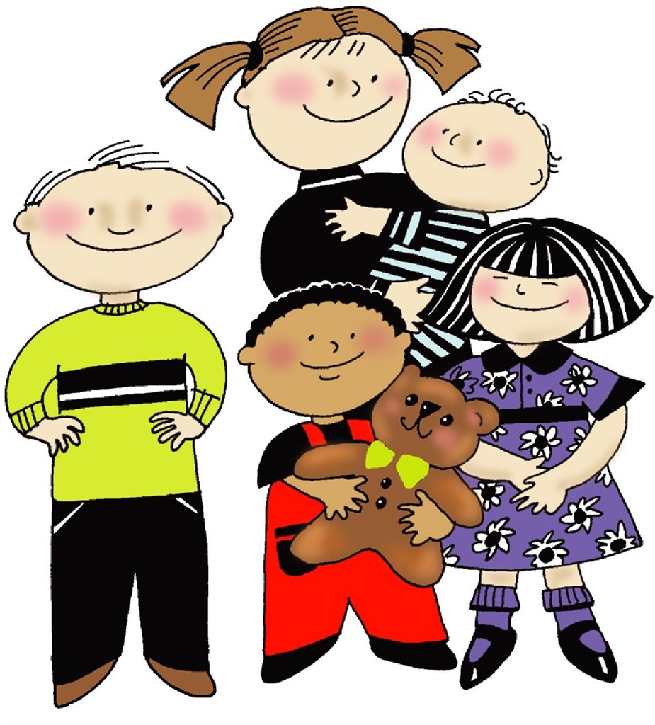 Single parent with four kids clipart.