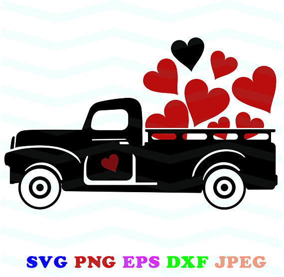 Black truck svg, Red Truck svg, Valentine clip art, Love svg.