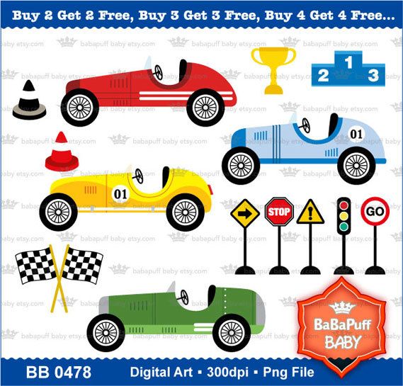 Buy 2 Get 2 Free Vintage Racing Cars Clipart by babapuffbaby.