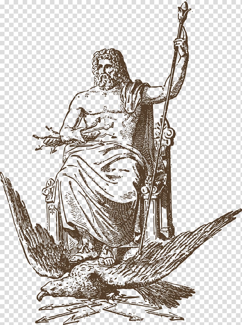 Zeus riding on eagle illustration, Zeus Hera Poseidon.