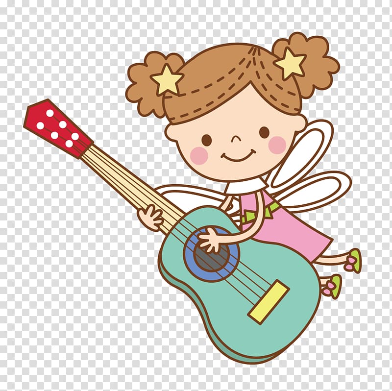 Girl playing green guitar illustration, Guitar Cartoon.