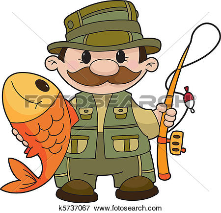 Clipart of Lake with cartoon fisherman 1 k6773075.