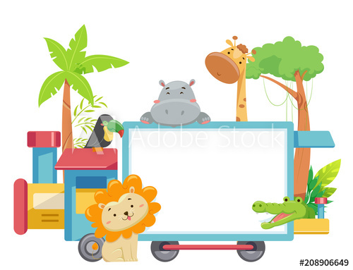 Zoo Animals Train Board Illustration.