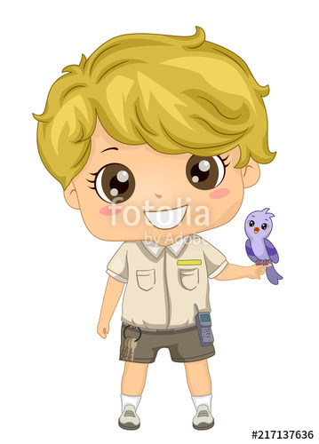 Kid Boy Zoo Keeper Bird Demonstration Illustration\