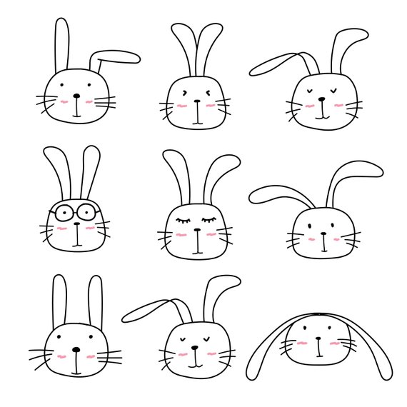 Cute Bunny Clipart, Cute Animal Clipart, Rabbit Clipart.