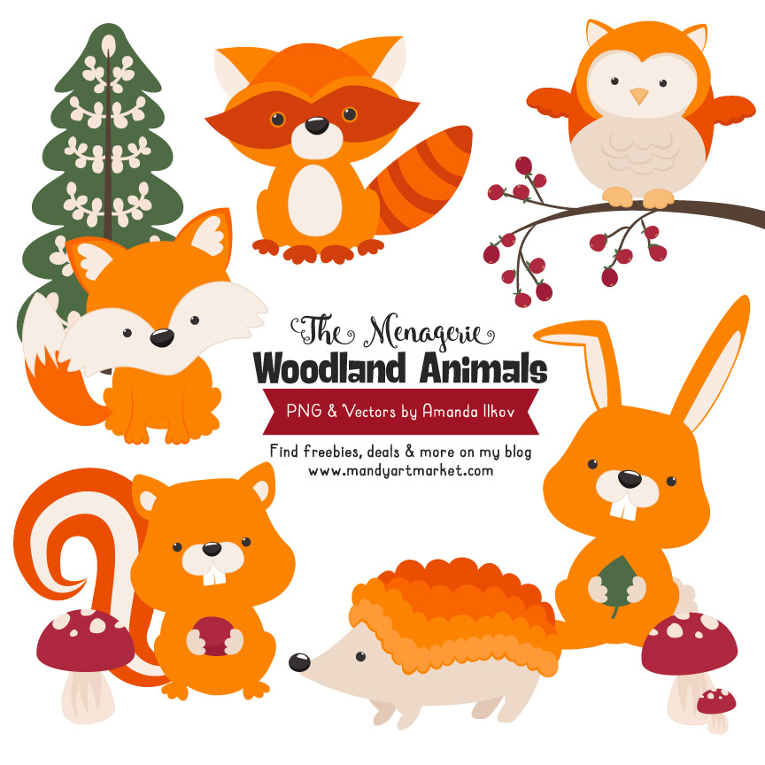 Orange Woodland Animals Clipart.