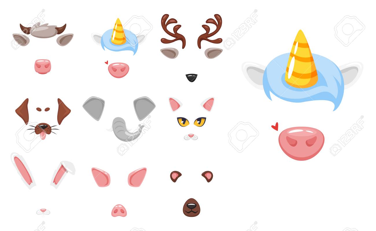 Vector cartoon style cute animal faces elements or carnival masks.