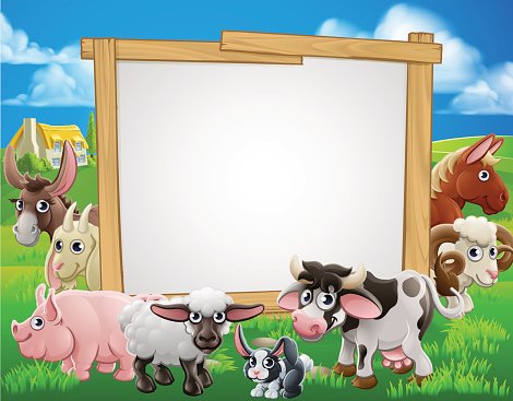 Farm Animals Cartoon Sign Clipart Image.