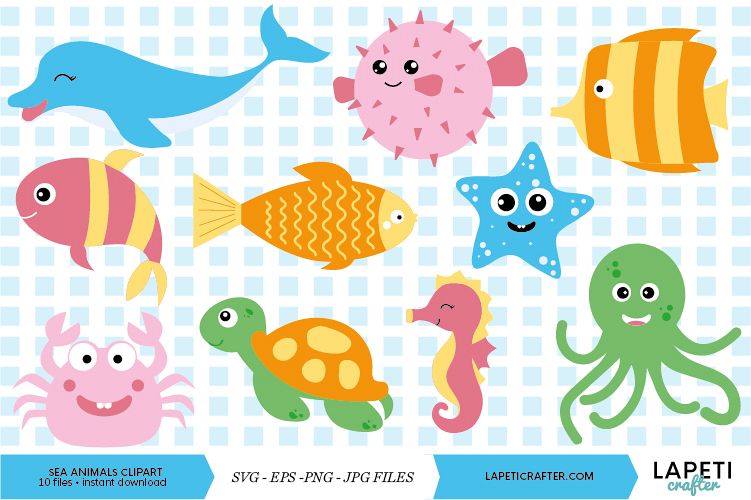 Under sea animals clipart, sea creatures clipart vector.