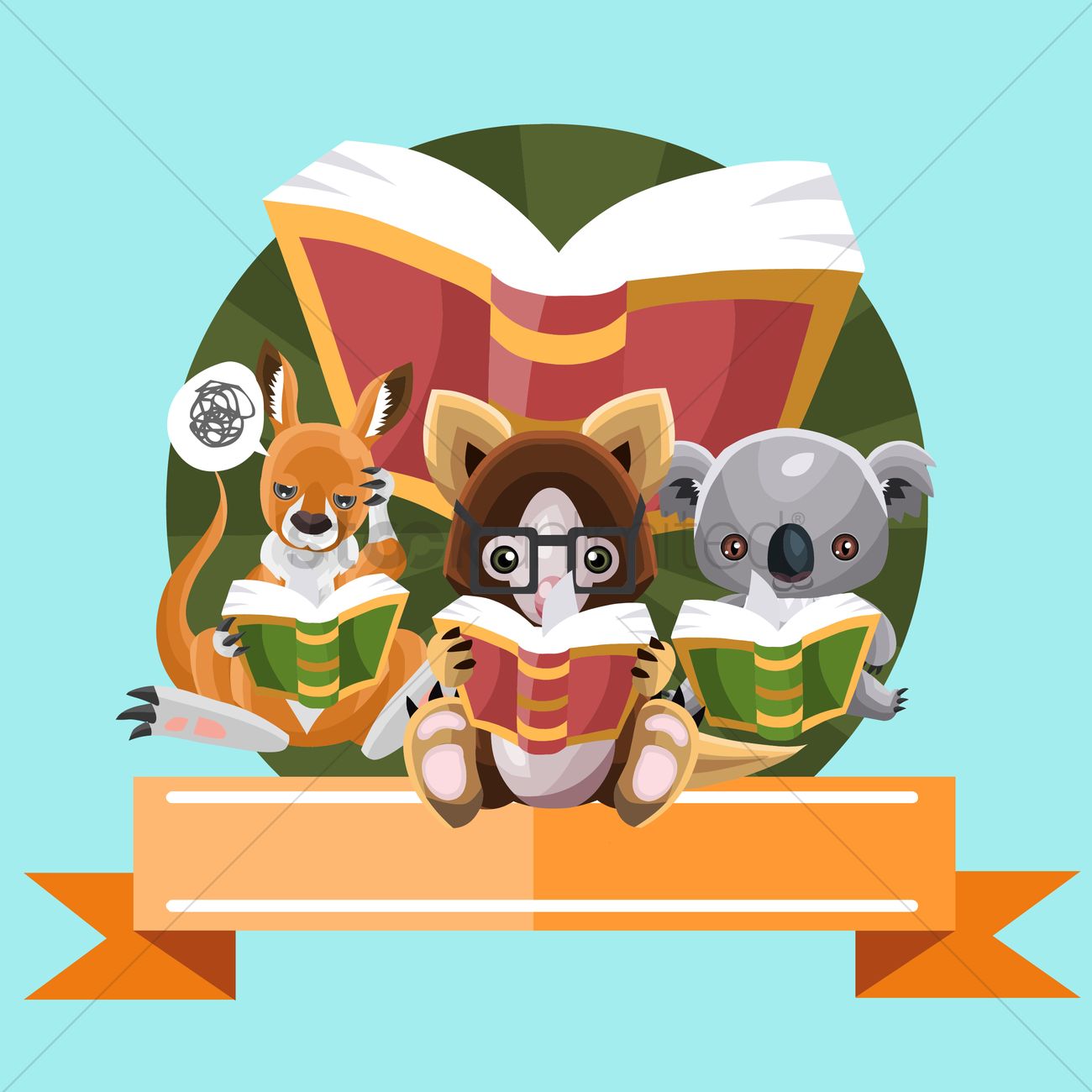 Free Animals reading books Vector Image.