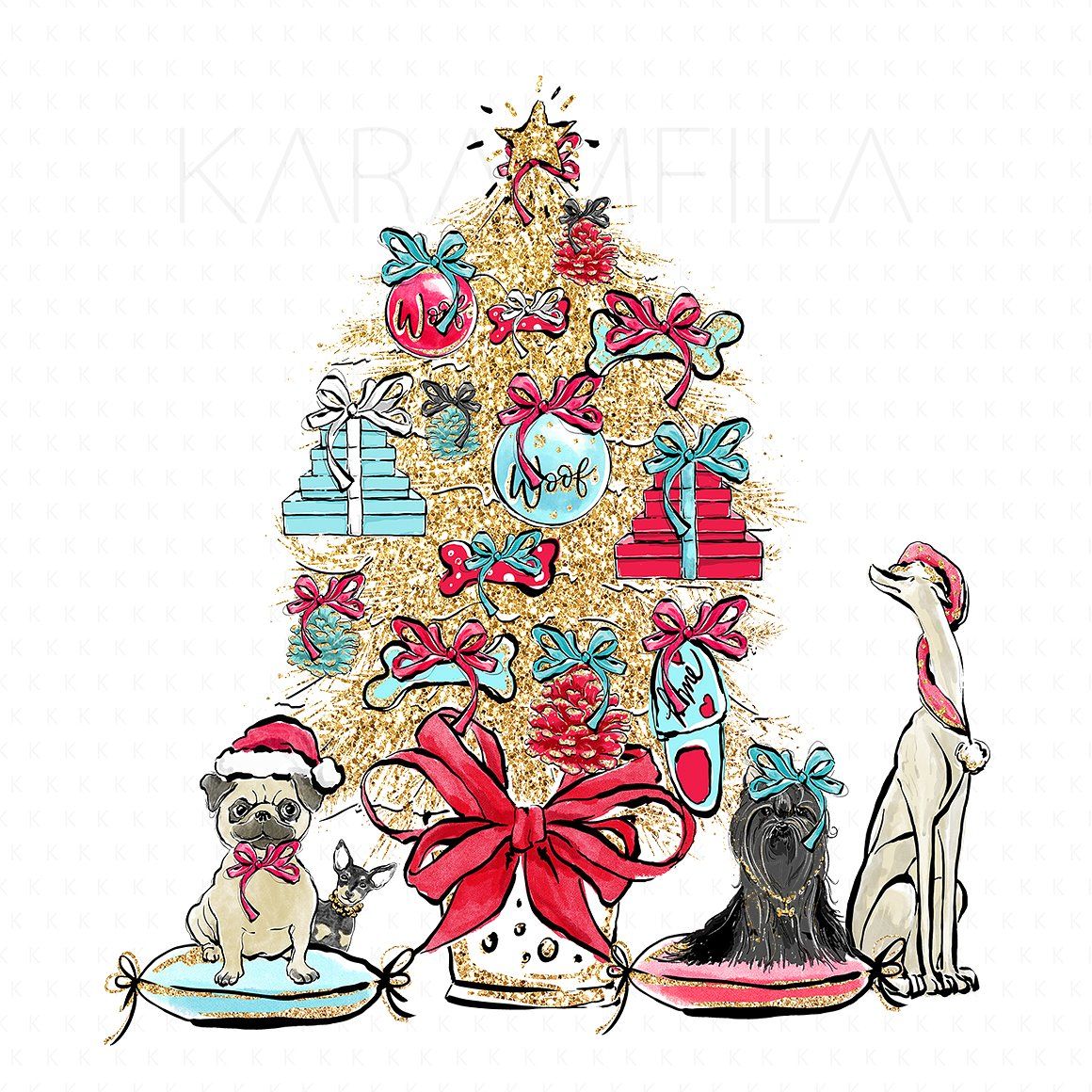 Christmas Dogs Clipart #KaramfilaSiderova#creativemarket.