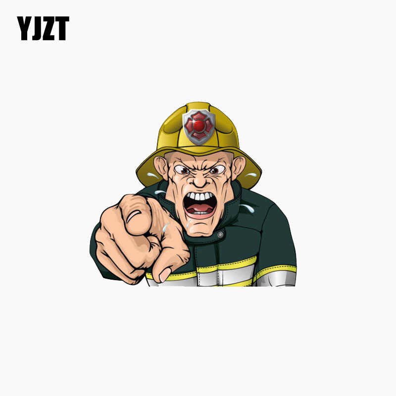 YJZT 11.3CM*10.1CM Reflective Car Sticker Angry Firefighter.