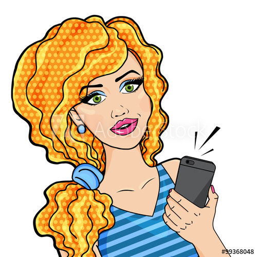 Pop Art Comic Woman on answering on phone Clipart isolated.