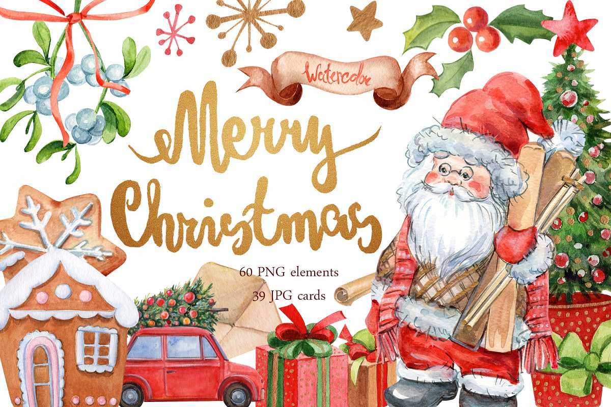 Watercolor Merry Christmas ~ Illustrations ~ Creative Market.