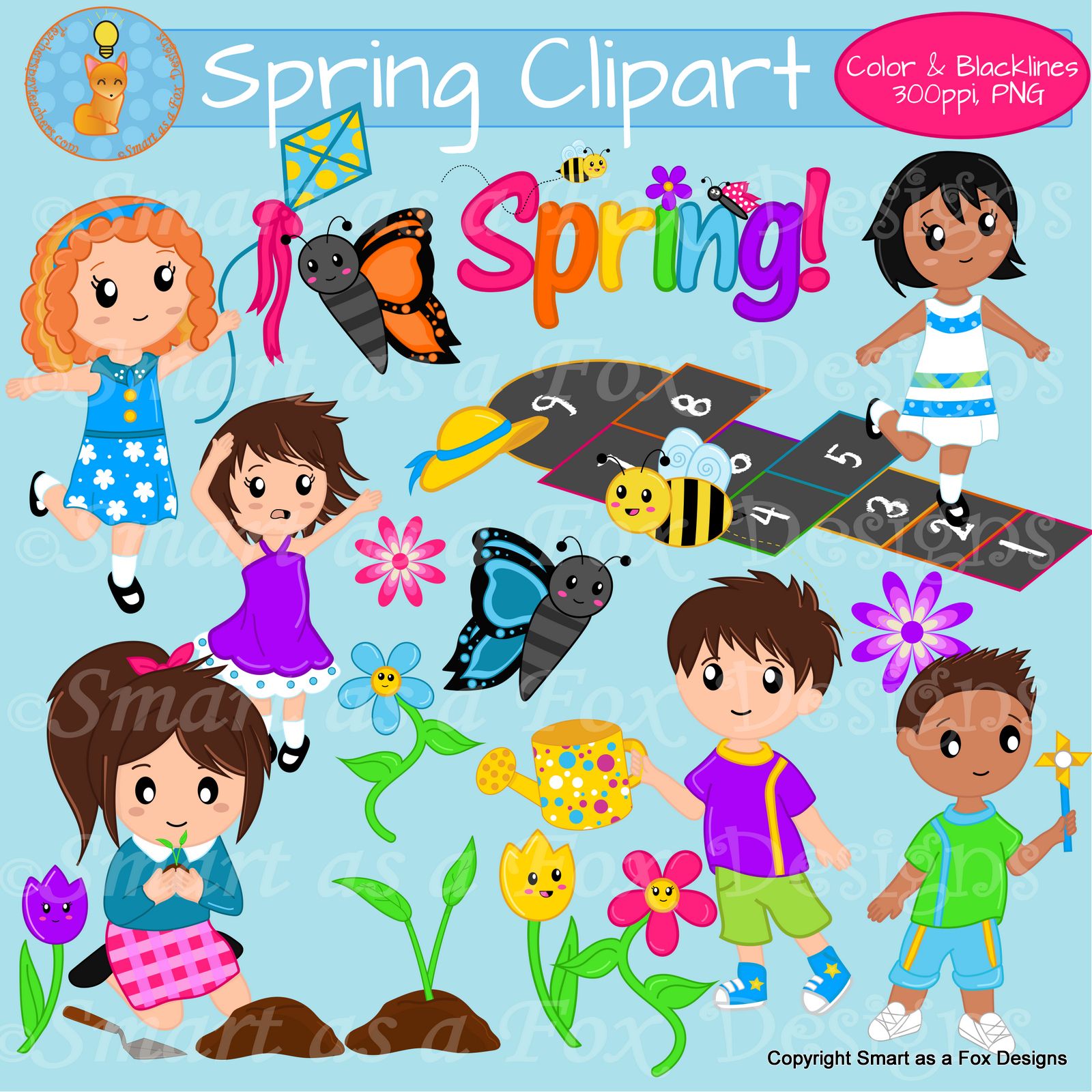 Spring Activities Children Clipart.