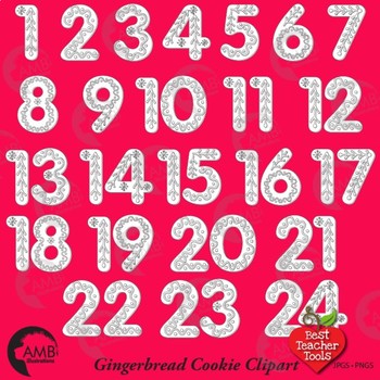 Christmas Gingerbread Numbers DIGITAL STAMPS, Advent Calendar, AMB.