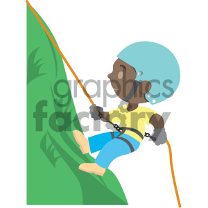 african american boy climbing a mountain vector illustration clipart.  Royalty.