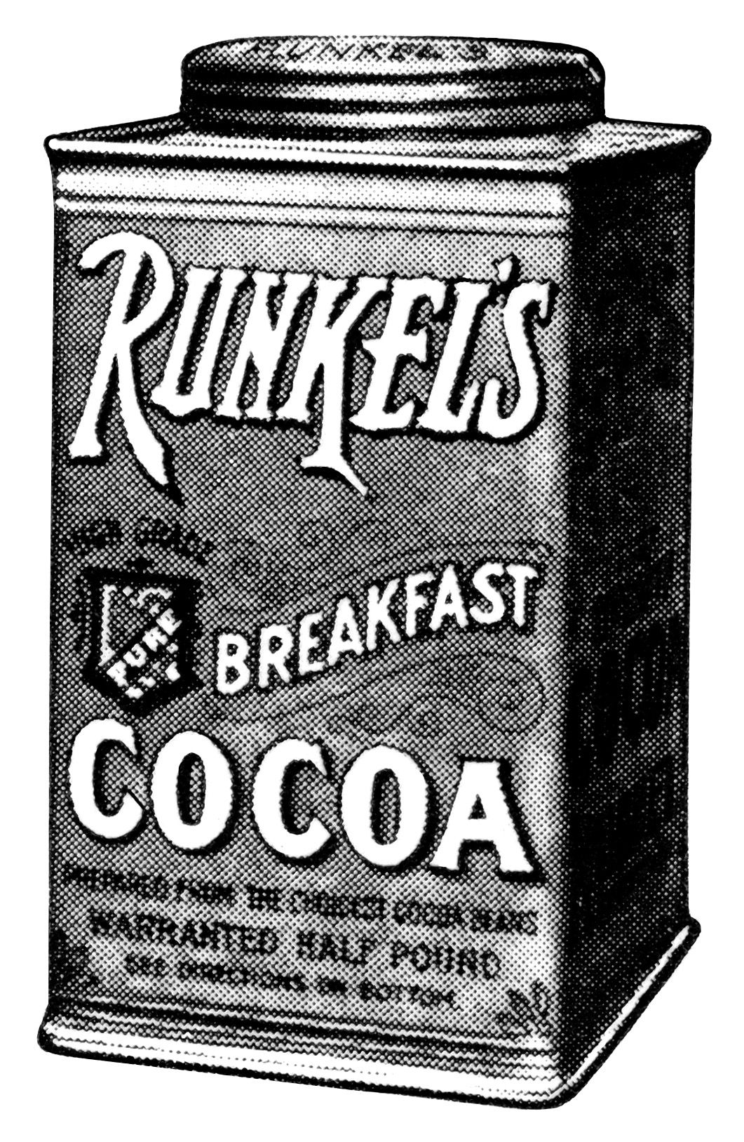 Runkel\'s chocolate, antique magazine advertising, black and.