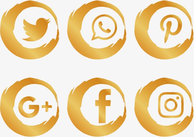 Gold Brush Social Icons Brush Effect, Vector Png, Gold.