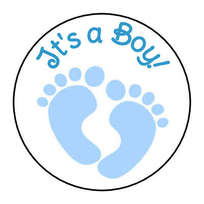 24 ITS A BOY BABY BLUE FEET SHOWER FAVOR LABELS ROUND STICKERS 1.67 \