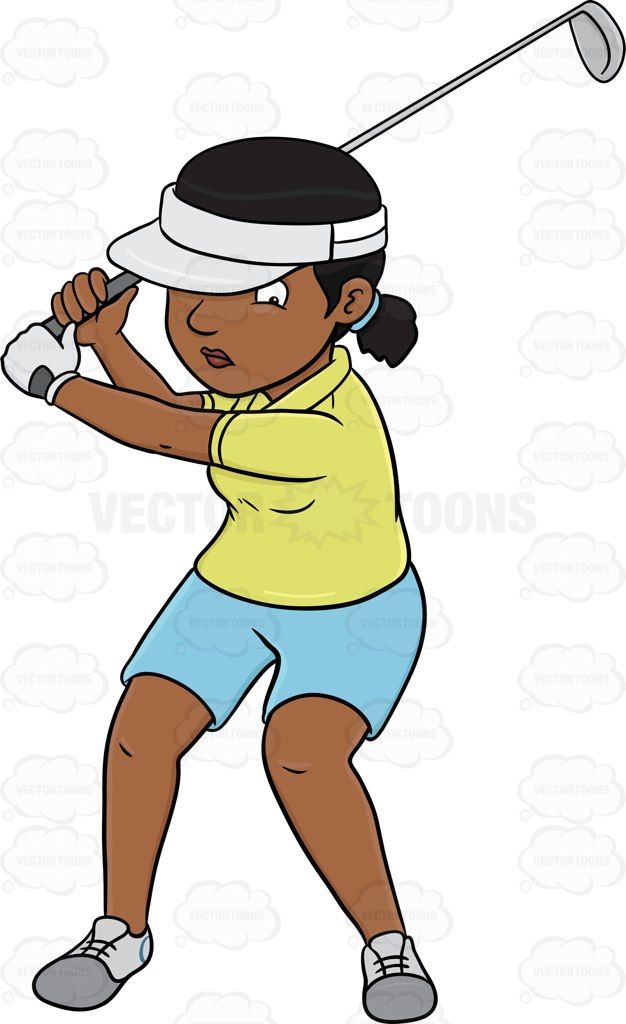 A black female golfer practicing her swing #cartoon #clipart.