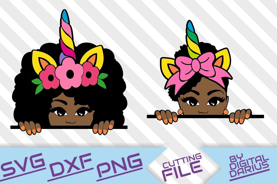 2x Peeking afro girl svg, Melanin, Black woman svg, Unicorn.